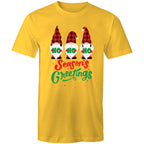 Christmas Gnomes Seasons Greetings - Mens T-Shirt Yellow Mens Christmas T-shirt Christmas Printed In Australia