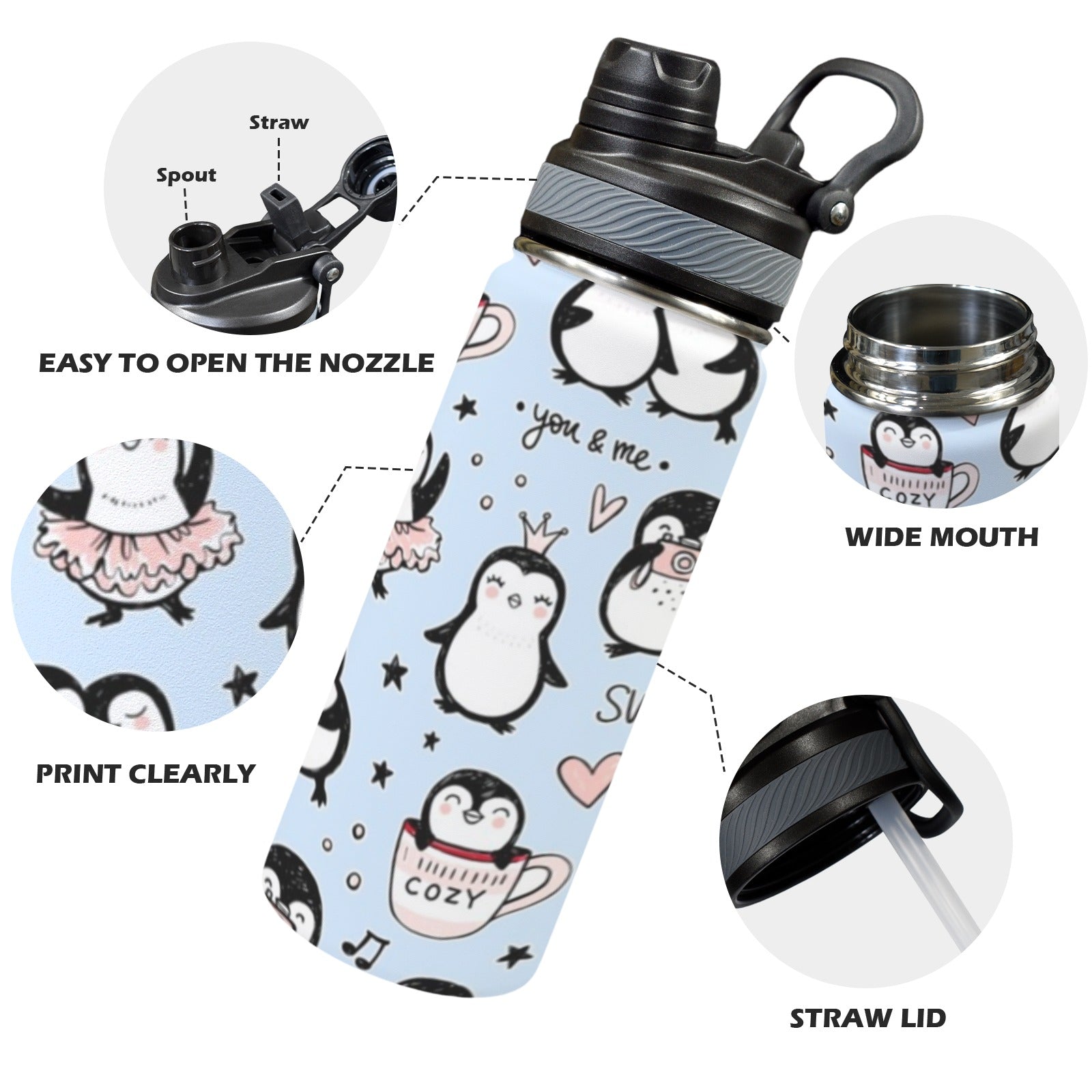 Penguin Love - Insulated Water Bottle with Dual-Use Lid (18oz) Insulated Water Bottle with Dual-Use Lid (18oz) animal Printed Offshore