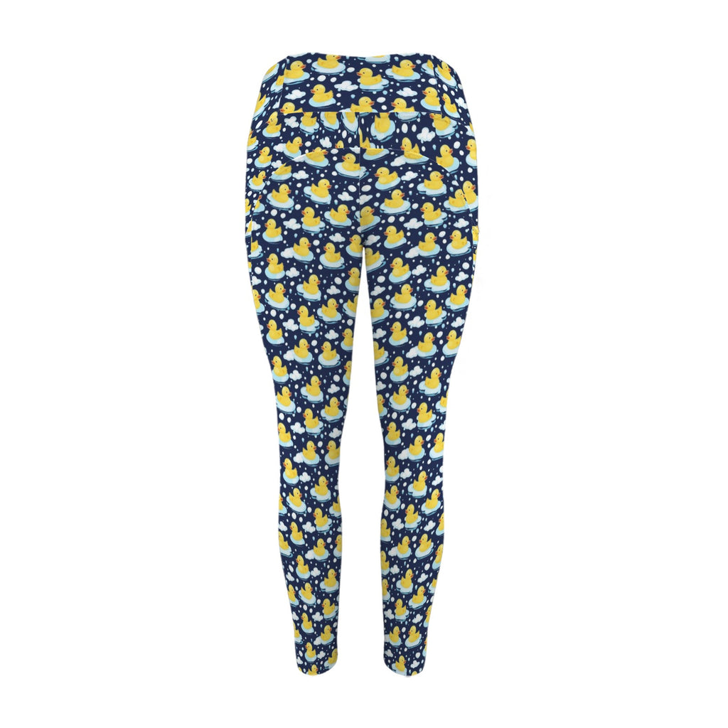 Rubber Ducks On Dark Women's High Waist Pockets Yoga Leggings
