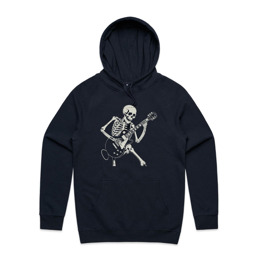 Skeleton Playing Guitar Men's AS Colour Hoodie Navy Mens Hoodie Music Printed In Australia