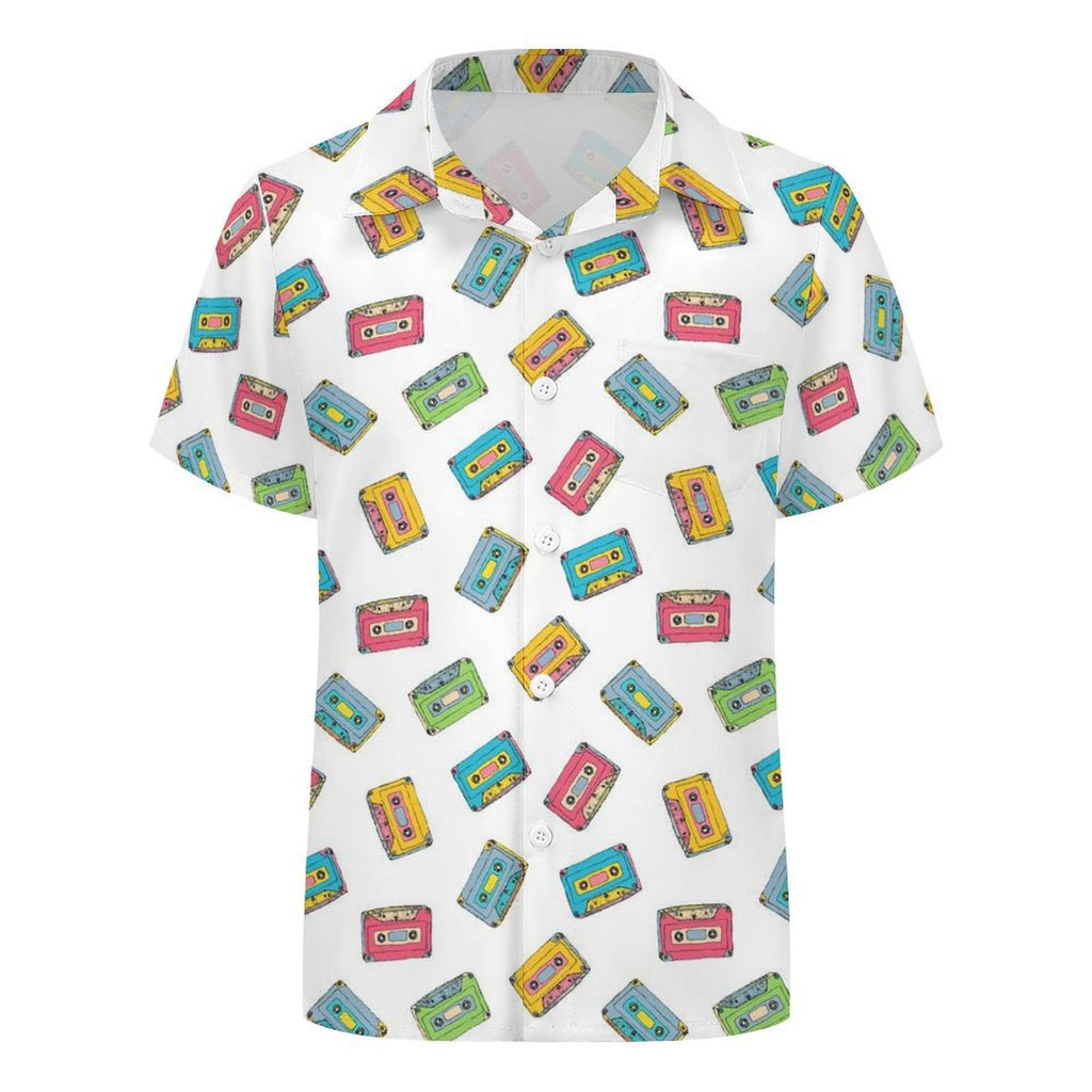 Colourful Cassette Tapes Kids Youth Short Sleeve Button Up Shirt