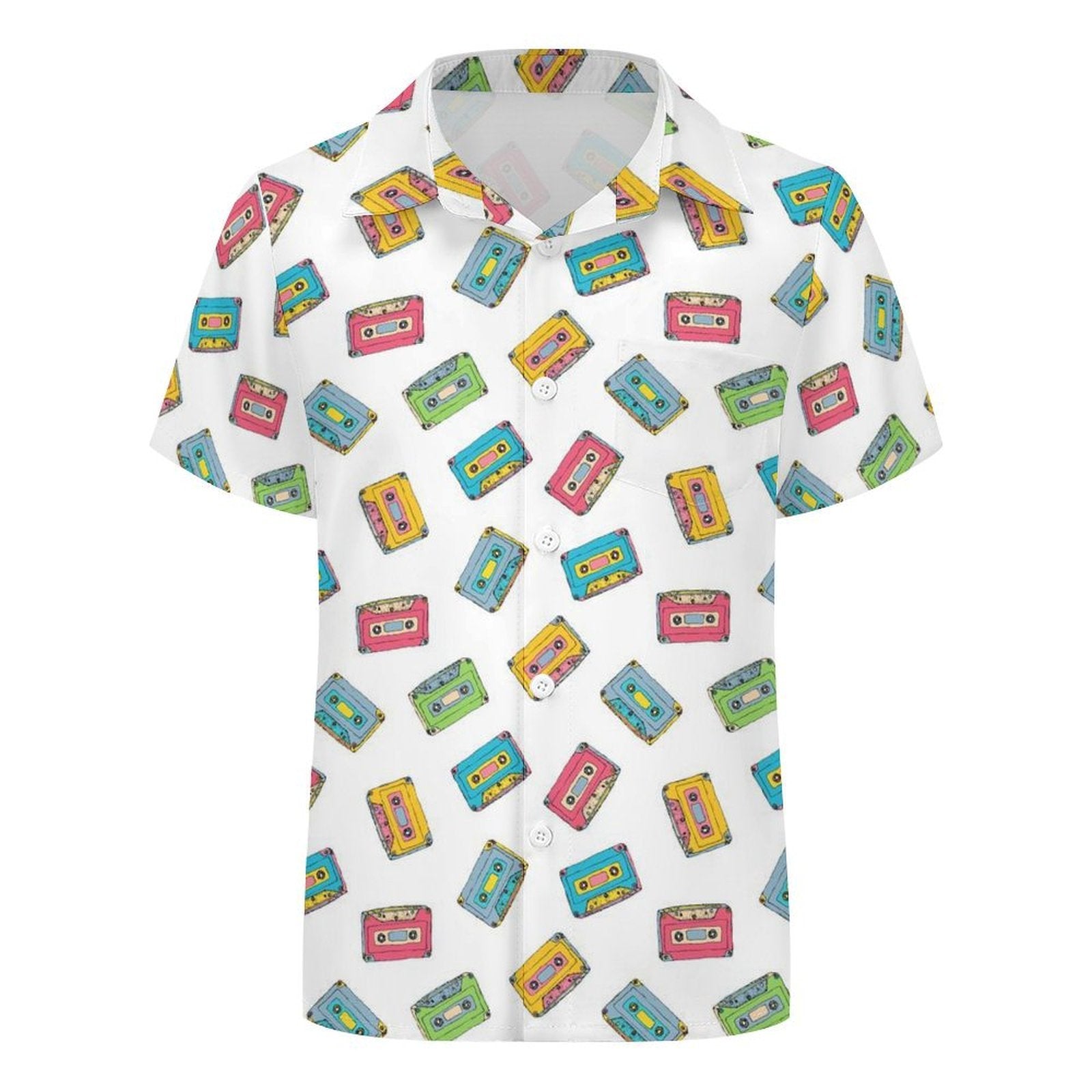 Colourful Cassette Tapes Kids Youth Short Sleeve Button Up Shirt