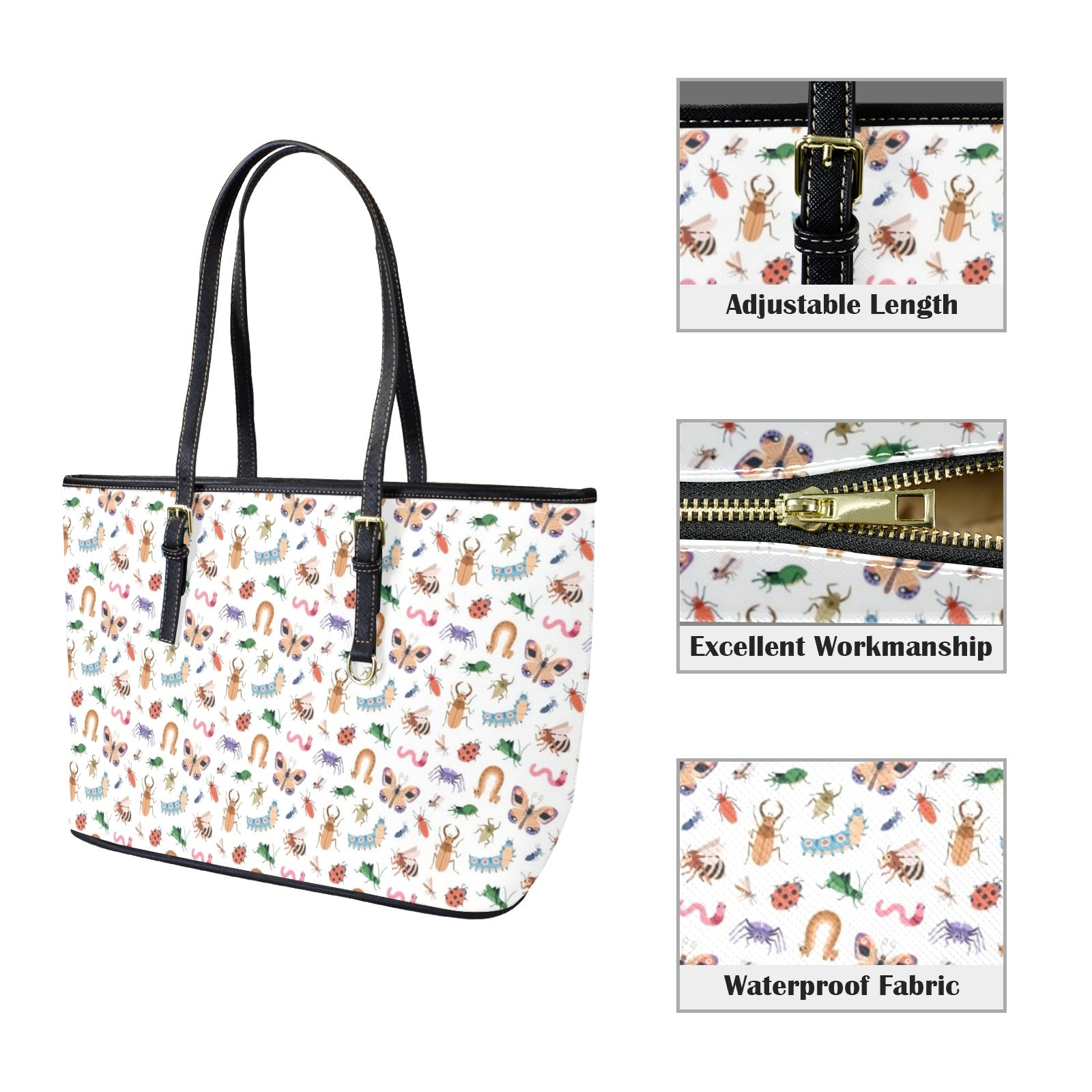 Cute Bugs - PU Leather Tote Bag - Large