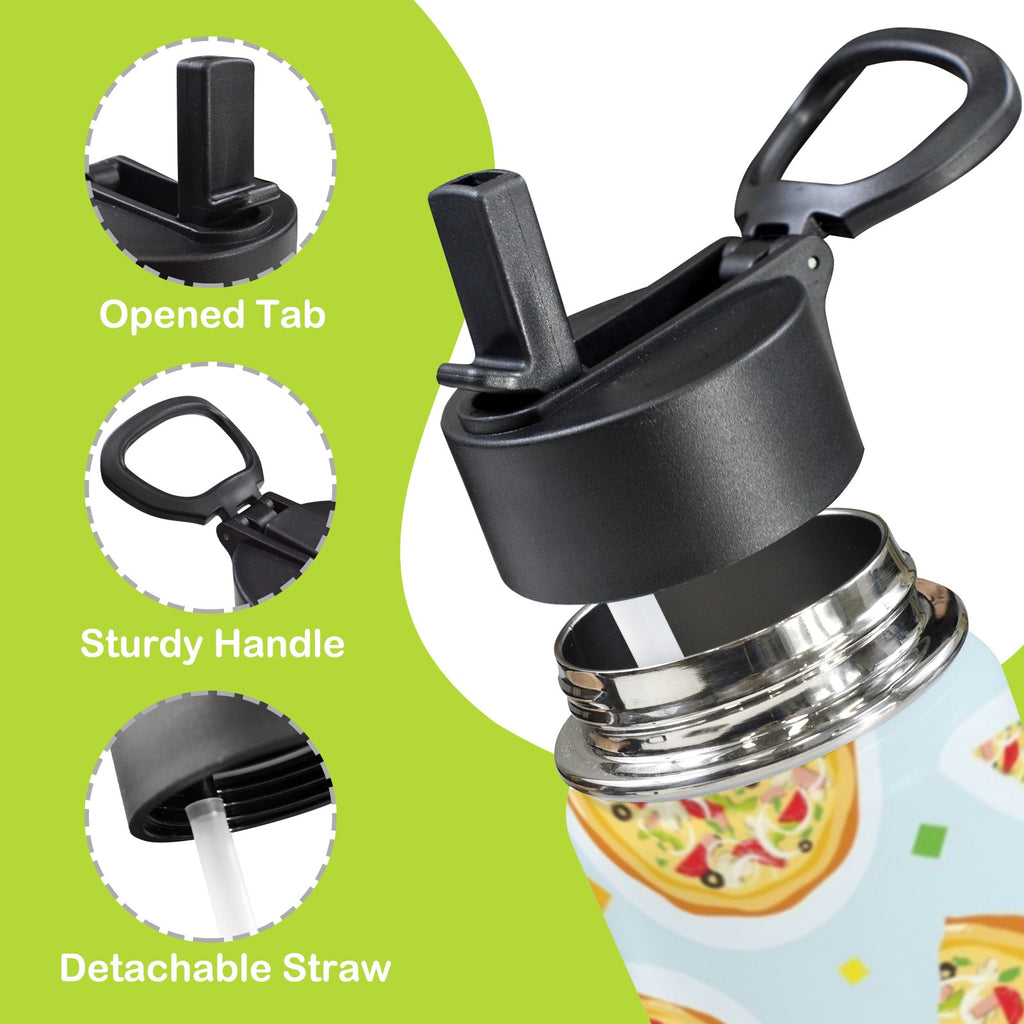 Pizzas On Blue 12oz Kids Water Bottle with Straw Lid