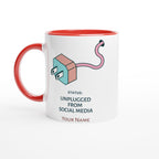 Personalised - Status: Unplugged From Social Media - White 11oz Ceramic Mug With Colour Inside Ceramic Red Personalised 11oz Mug Customise Globally Fulfilled Name Personalise