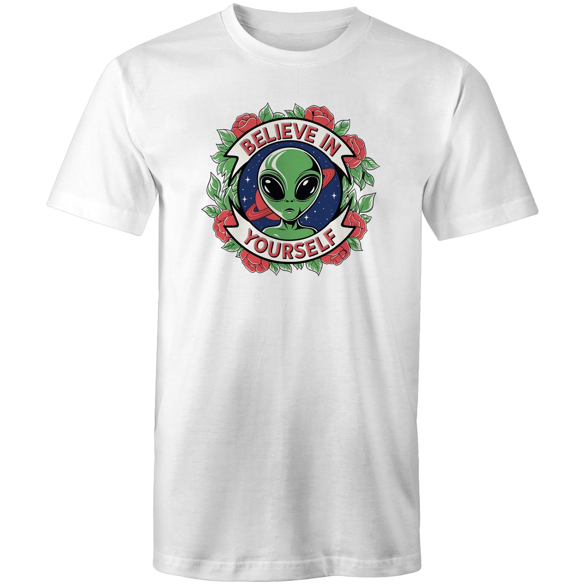 Believe In Yourself, Alien - Mens T-Shirt White Mens T-shirt Motivation Positivity Printed In Australia Sci Fi