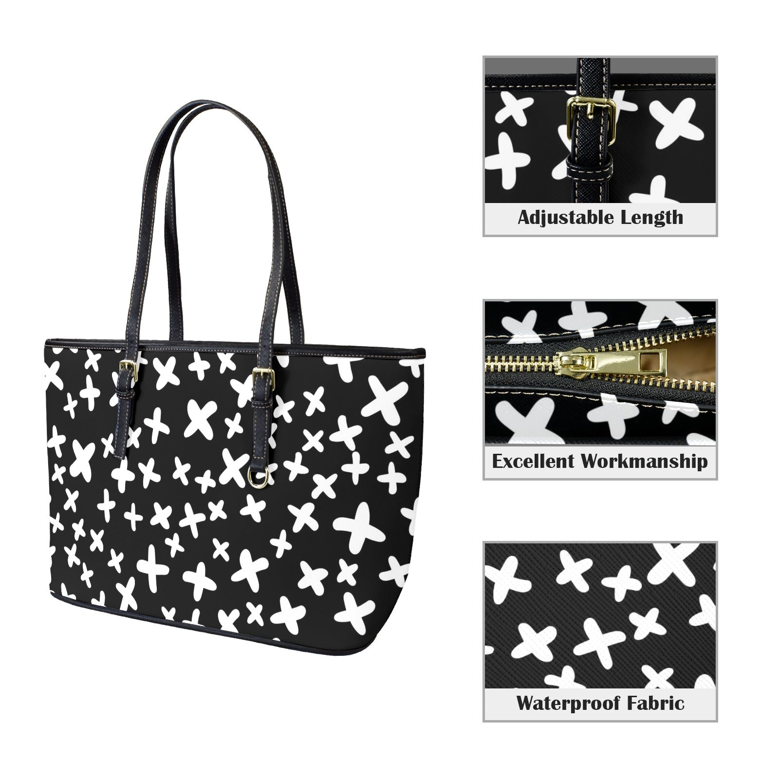 Black And White X's - PU Leather Tote Bag - Large