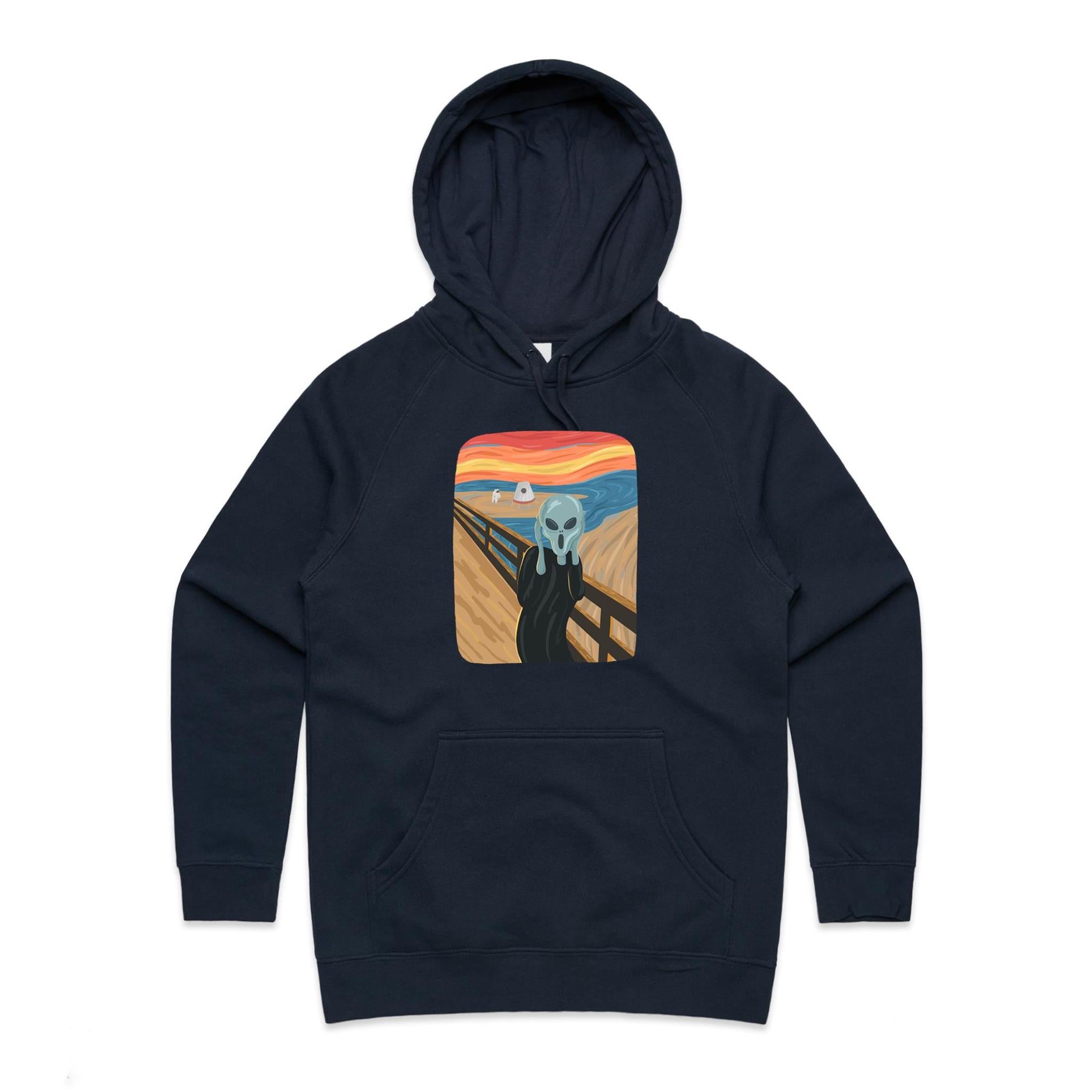 Alien Scream - Womens Hoodie Navy Womens Hoodie Printed In Australia Sci Fi