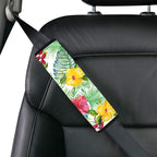 Tropical Flowers On White Car Seat Belt Cover 7''x10'' (Pack of 2) Car Seat Belt Cover 7x10 (Pack of 2) Plants Printed Offshore