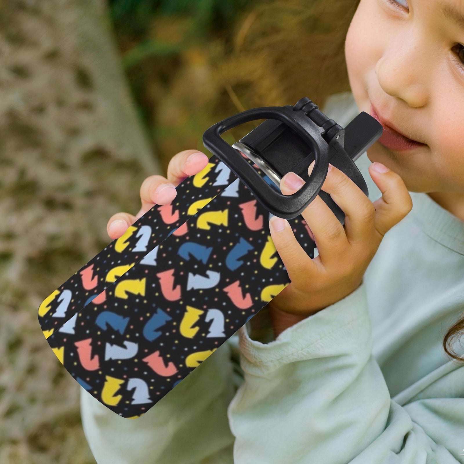 Colourful Chess Pattern 12oz Kids Water Bottle with Straw Lid