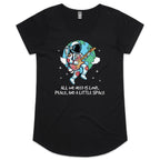 Astronaut, All We Need Is Love, Peace And A Little Space - Womens Scoop Neck T-Shirt Black Womens Scoop Neck T-shirt Music Printed In Australia Space