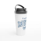 Personalise - Mum, Blue Floral - White 15oz Stainless Steel Travel Mug Personalised Travel Mug customise Globally Fulfilled Mum Name personalise