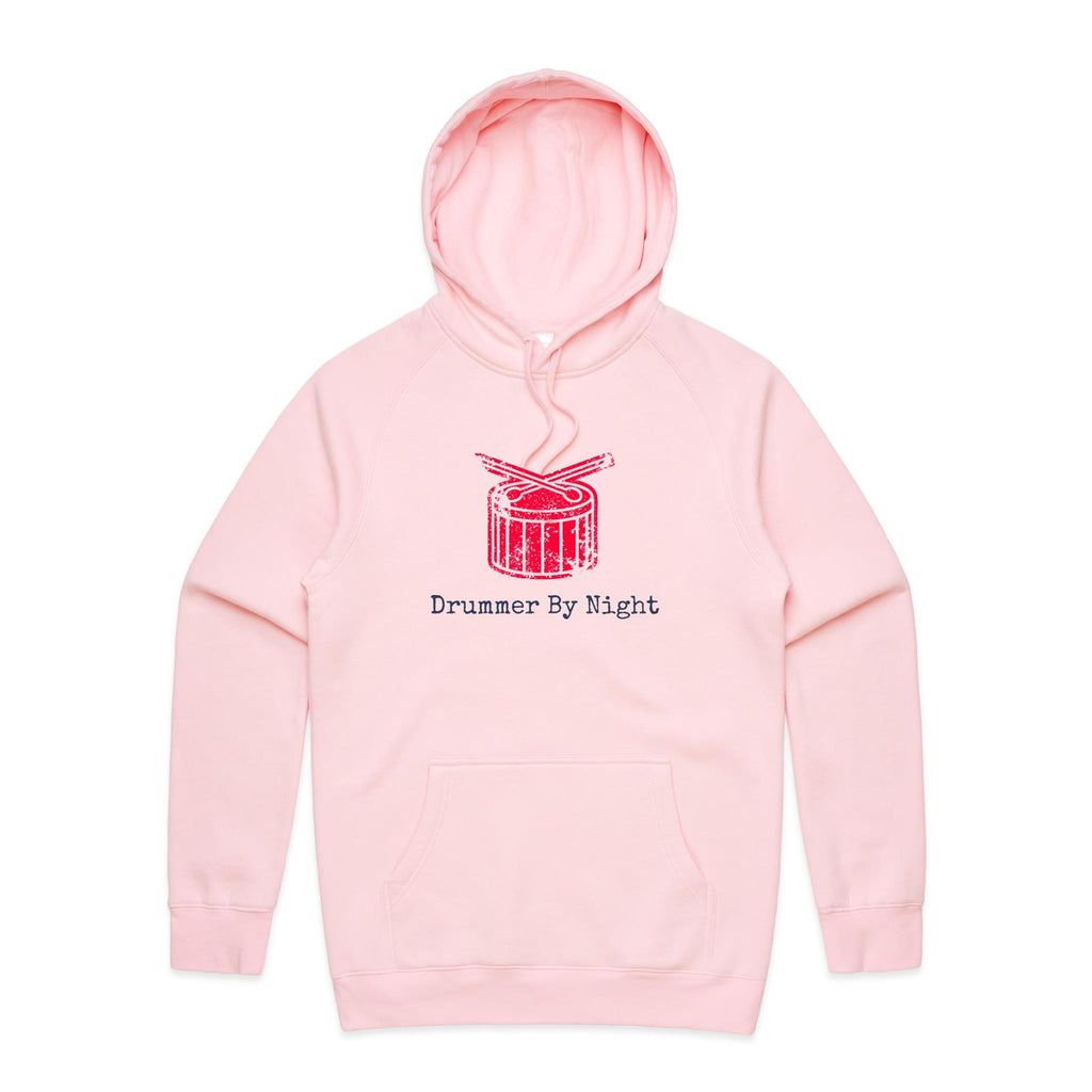 Drummer By Night - Mens Hoodie Pink Mens Hoodie Music Printed In Australia