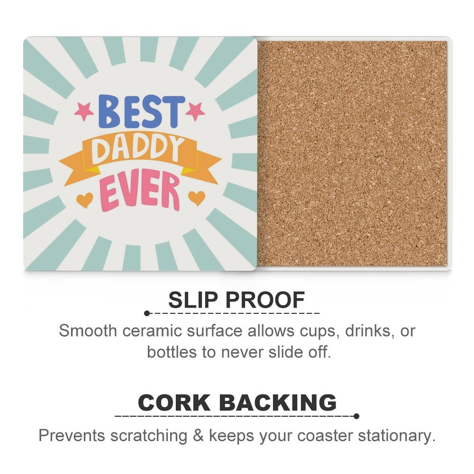 Best Daddy Ever - Ceramic Coasters (Square) Ceramic Coasters Dad Printed Offshore