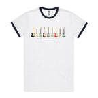 Guitars In Every Colour - Staple Ringer Tee White Navy Ringer T-Shirt Music Printed In Australia