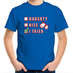 Naughty, Nice, I Tried, Santa's Christmas List - Kids Youth T-Shirt Bright Royal Kids Christmas T-shirt Christmas Printed In Australia