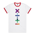 Math Symbols - Staple Ringer Tee White Red Ringer T-Shirt Maths Printed In Australia