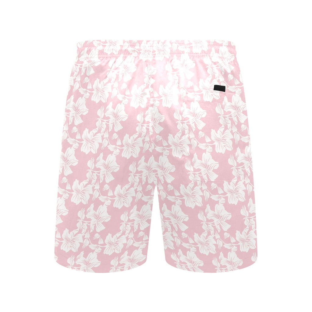 Pink Hawaiian Floral Men's Mid-Length Beach Shorts Men's Mid-Length Beach Shorts Plants Printed Offshore