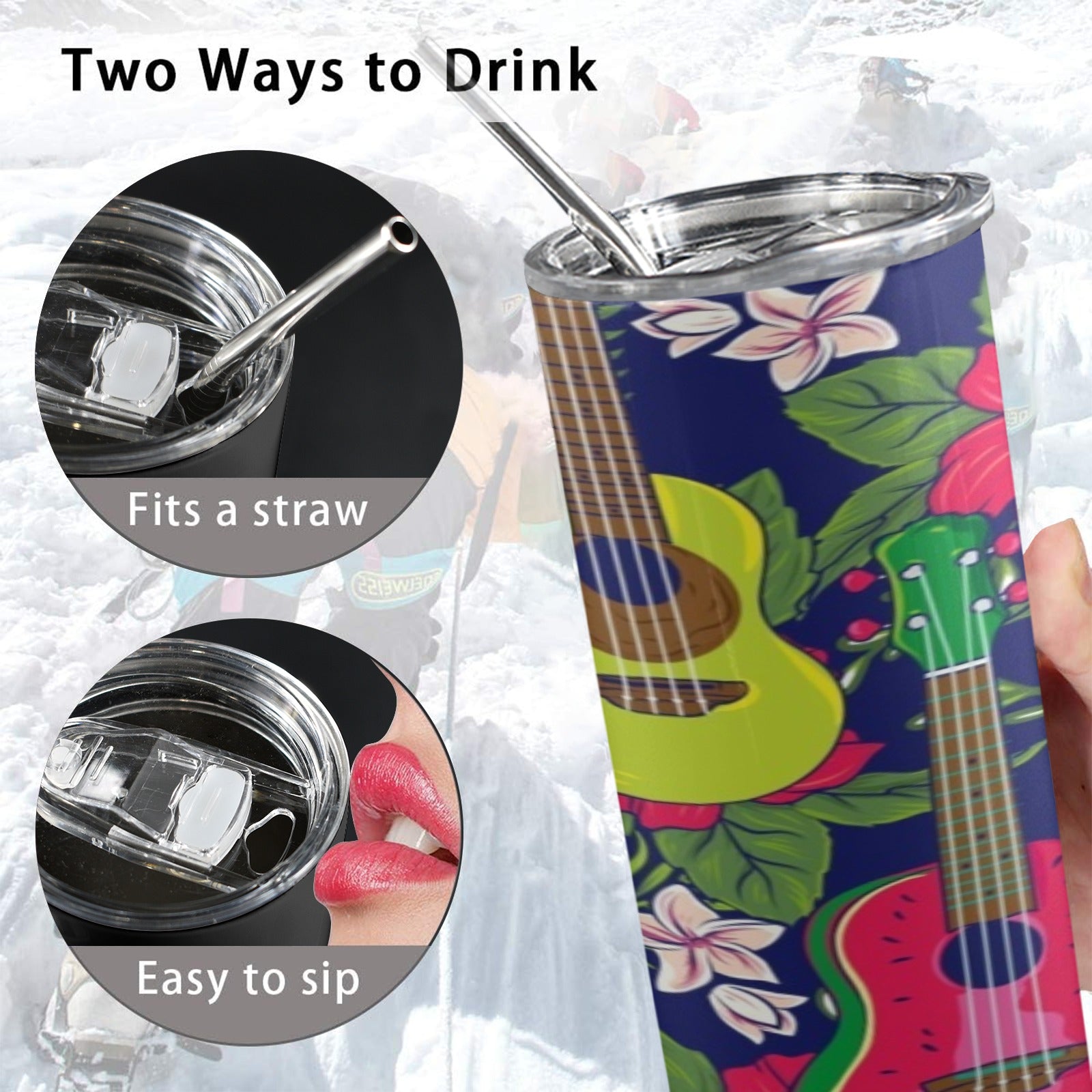 Tropical Ukulele 20oz Tall Skinny Tumbler with Lid and Straw