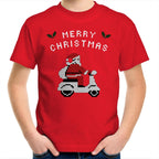 Scooter Santa - Kids Youth T-Shirt Red Kids Christmas T-shirt Christmas Printed In Australia