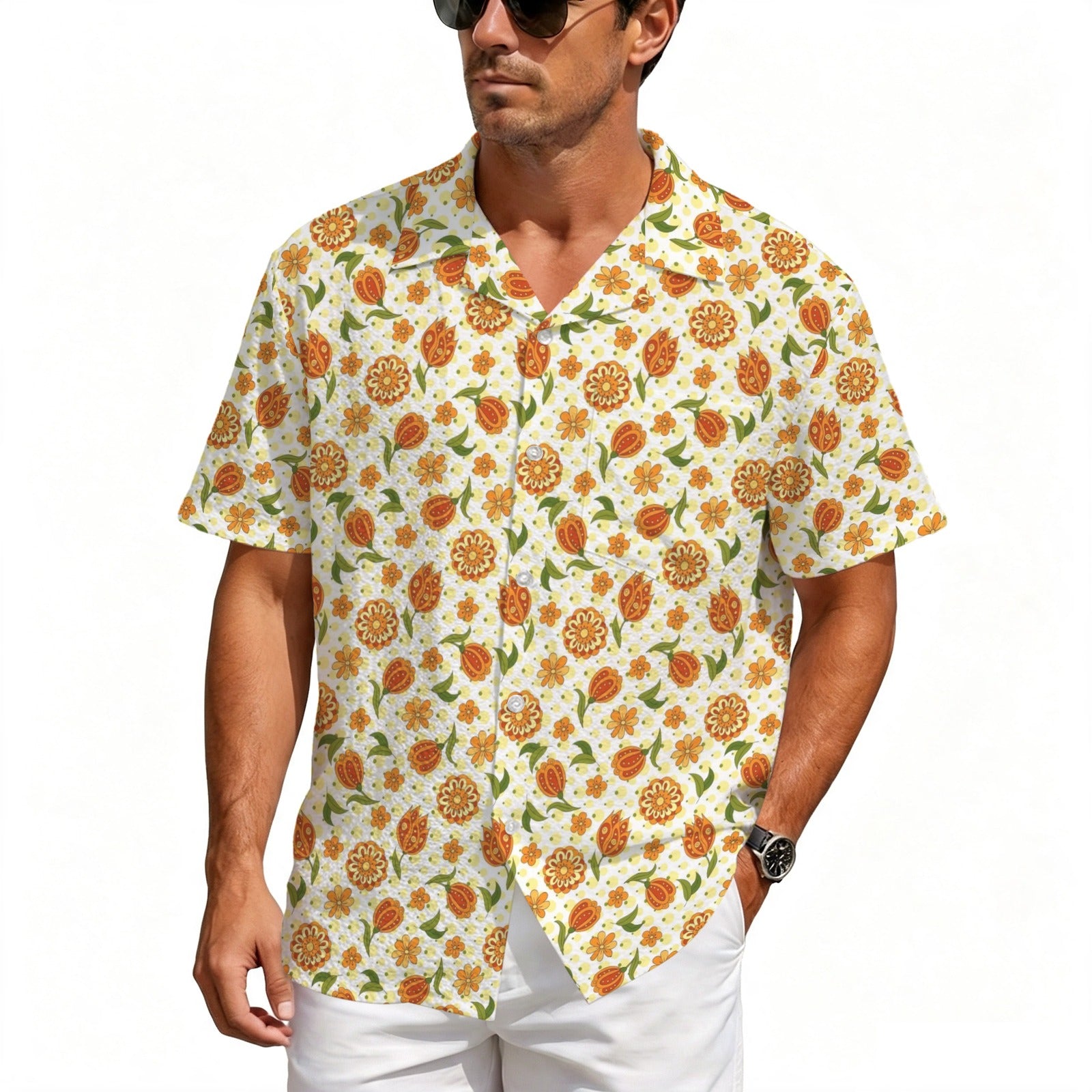 Graphic Floral Men's Crinkle Hawaiian Shirt