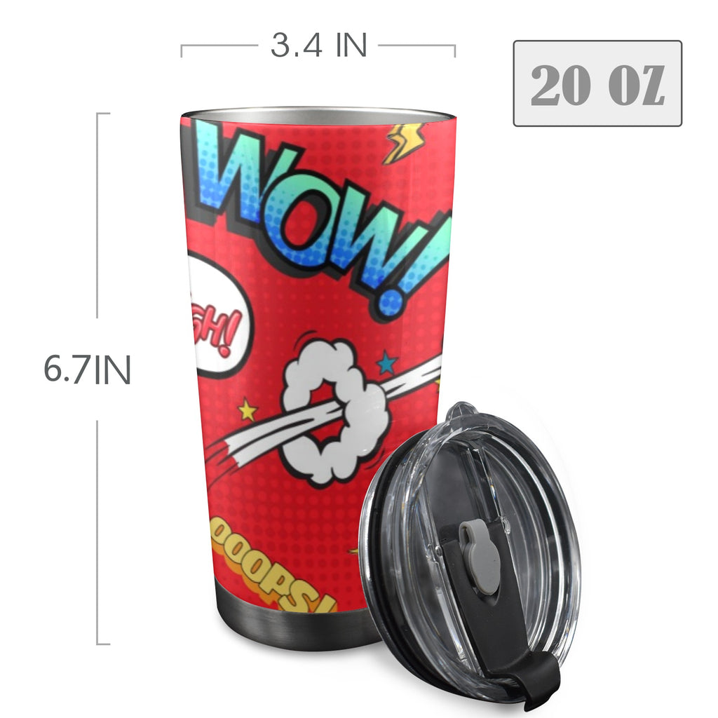 Comic Book Red - 20oz Mobile Tumbler with Lid (Black Lock) 20oz Travel Mug comic Printed Offshore