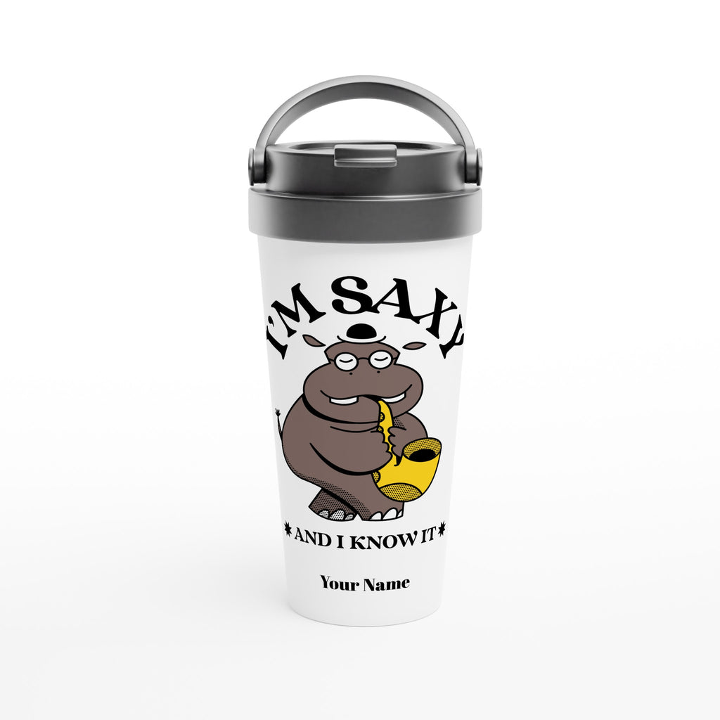 Personalised - I'm Saxy And I Know It - White 15oz Stainless Steel Travel Mug Default Title Personalised Travel Mug customise Globally Fulfilled music personalise