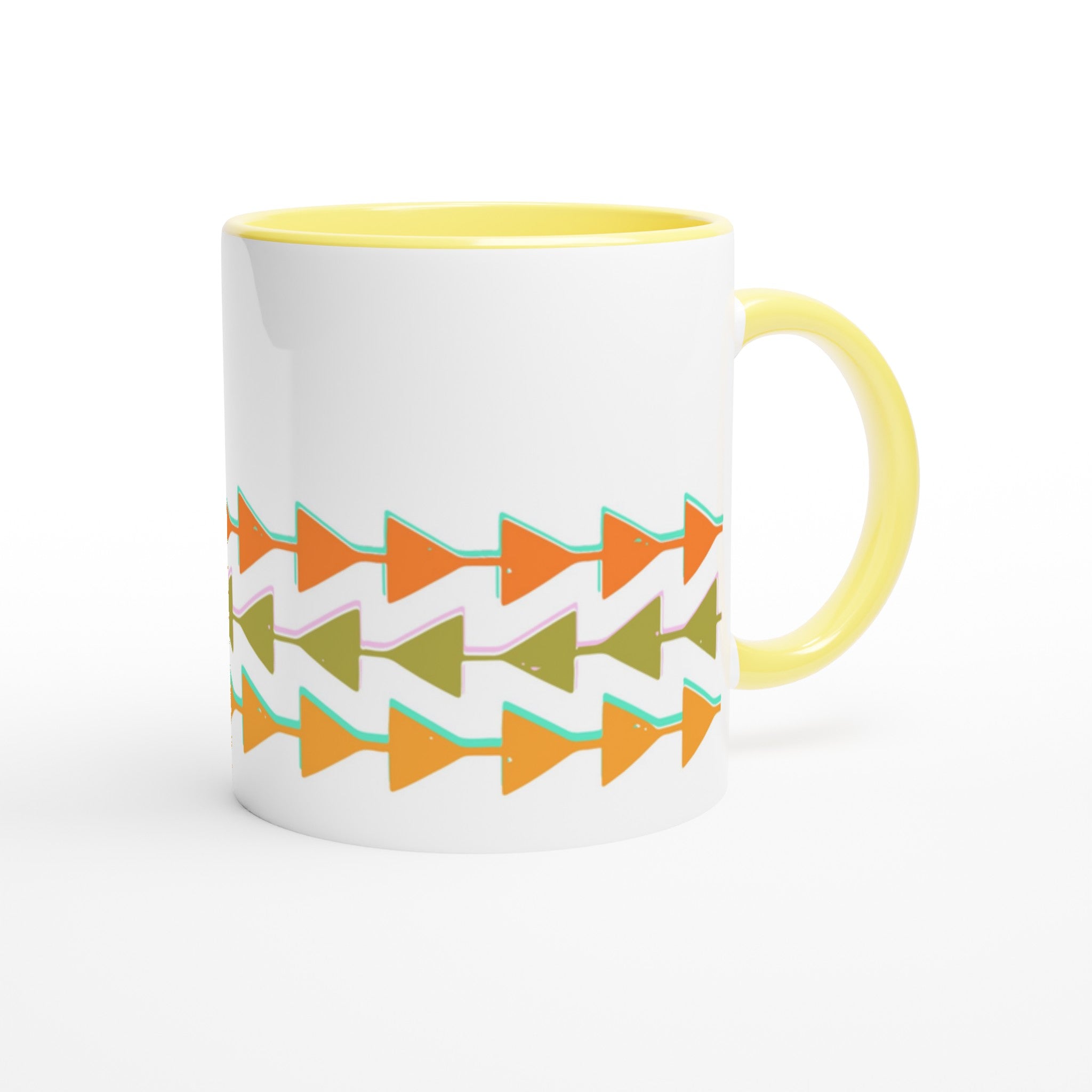 Retro Triangles - White 11oz Ceramic Mug with Colour Inside Colour 11oz Mug Globally Fulfilled Retro