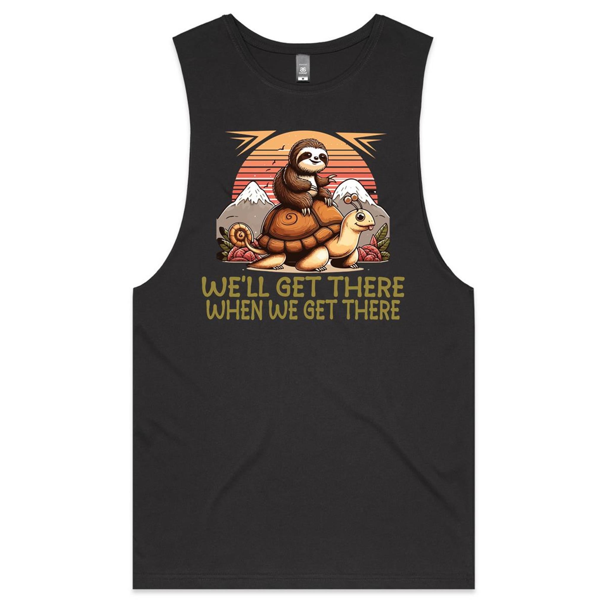 Sloth Race, We'll Get There When We Get There - Tank Top Tee Coal Drop Arm Tank Top Fitness Printed In Australia