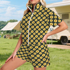 Painted Sunflower Women's Windbreaker Short Set Women's Windbreaker Short Set Plants Printed Offshore