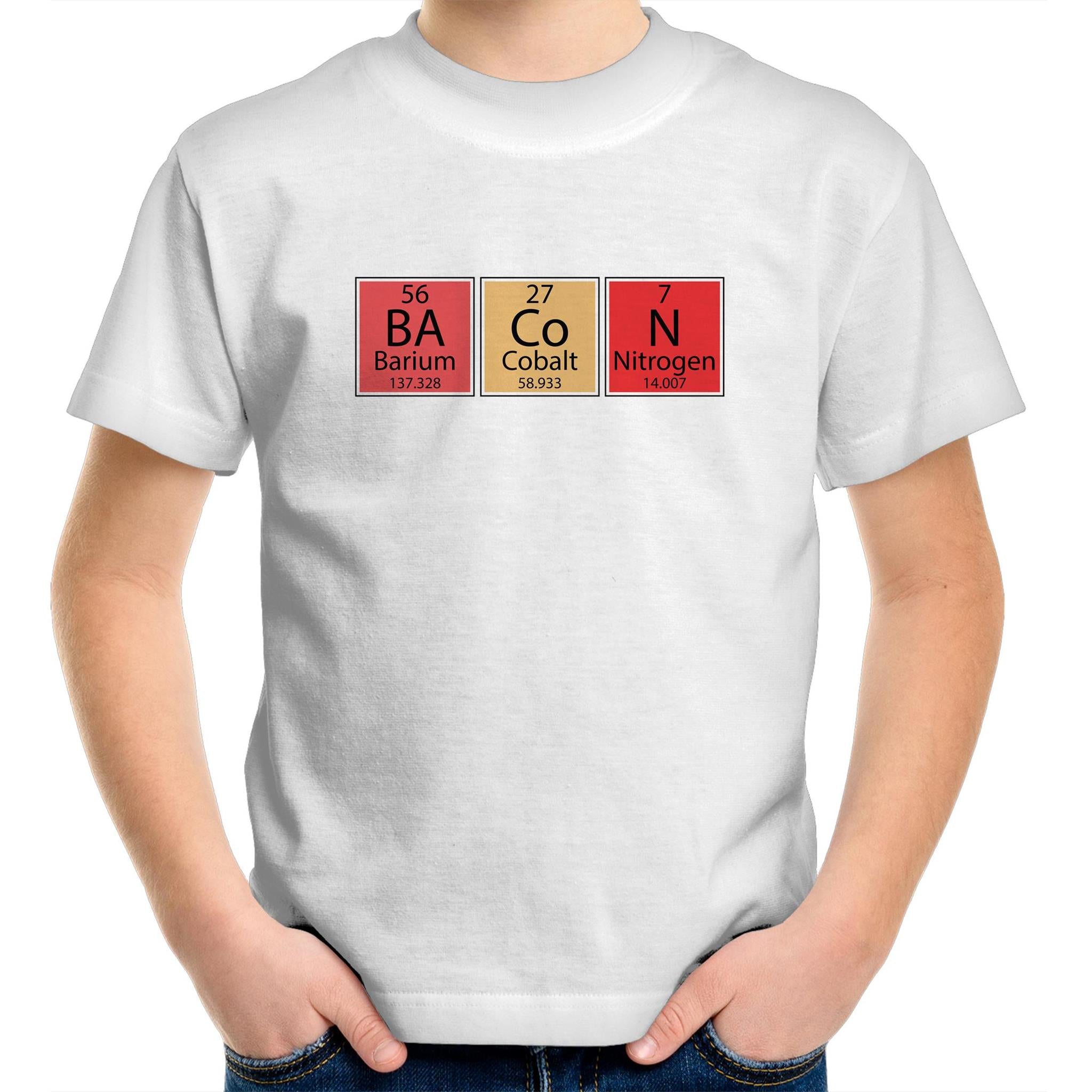 Bacon, Periodic Table - Kids Youth T-Shirt White Kids Youth T-shirt Food Printed In Australia Science