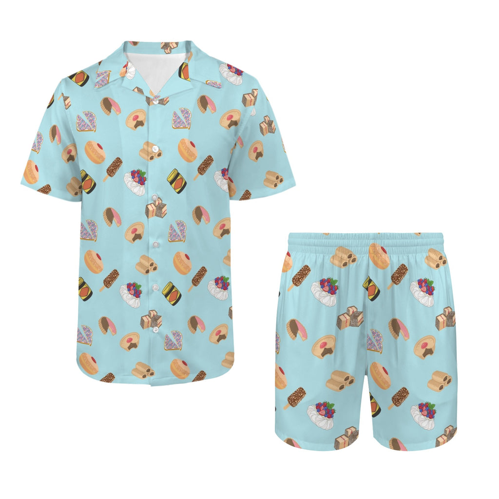Classic Aussie Food Icons Men's Hawaiian Shirt & Shorts Set