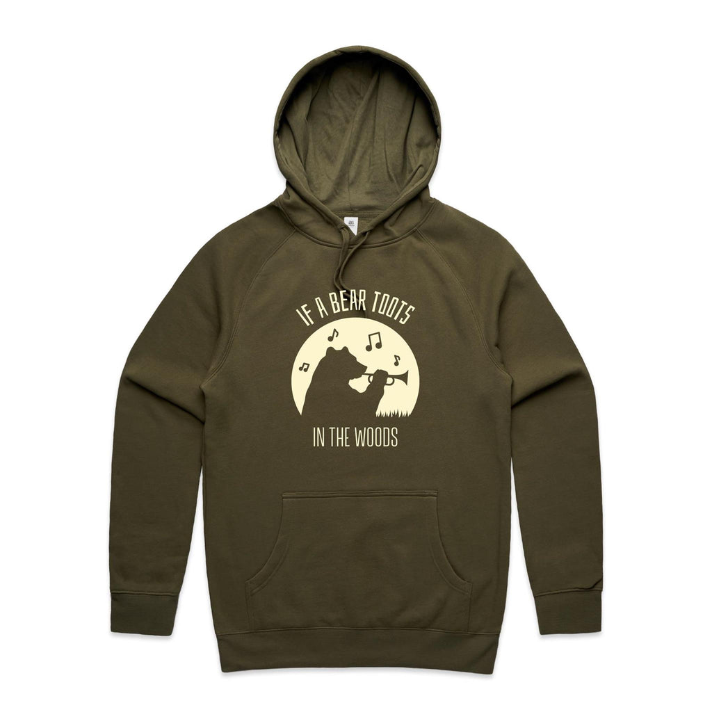If A Bear Toots In The Woods, Trumpet Player - Mens Hoodie Army Mens Hoodie animal Music Printed In Australia