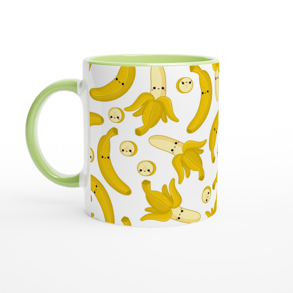 Happy Bananas - White 11oz Ceramic Mug with Colour Inside Ceramic Green Colour 11oz Mug food Globally Fulfilled