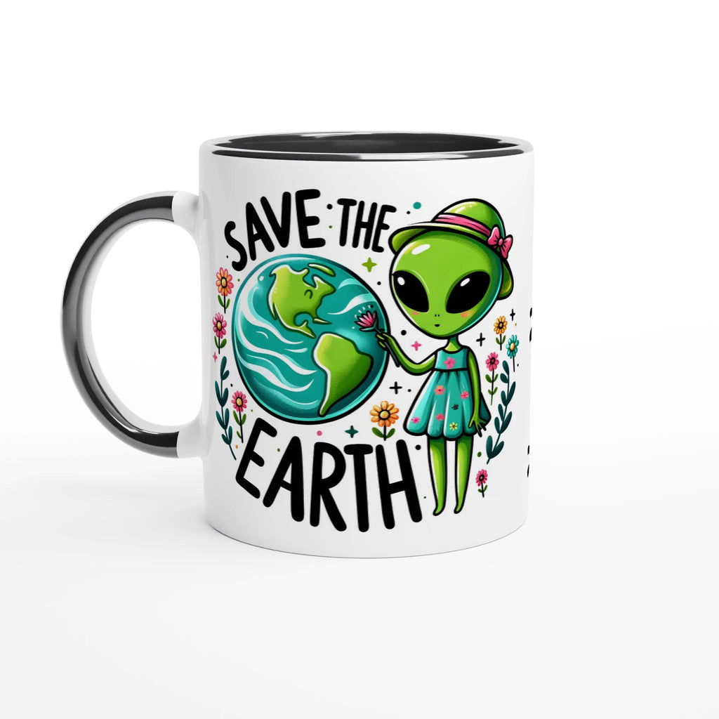 Personalised - Save The Earth, Alien - 11oz Ceramic Mug Ceramic Black Personalised Mug customise Environment Globally Fulfilled personalise Sci Fi