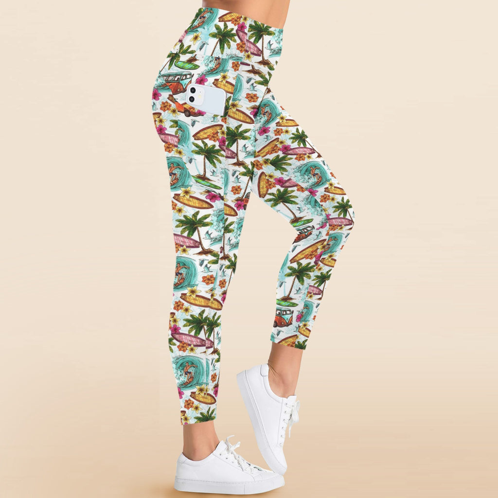 Surfing Safari Women's High Waist Pockets Yoga Leggings