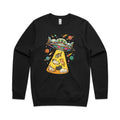UFO Cat Abduction AS Colour Stencil Crew Sweatshirt Unisex Black Sweatshirt animal Printed In Australia Sci Fi