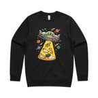 UFO Cat Abduction AS Colour Stencil Crew Sweatshirt Unisex Black Sweatshirt animal Printed In Australia Sci Fi