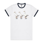 Duck Duck Goose - Staple Ringer Tee White Navy Ringer T-Shirt animal Games Printed In Australia