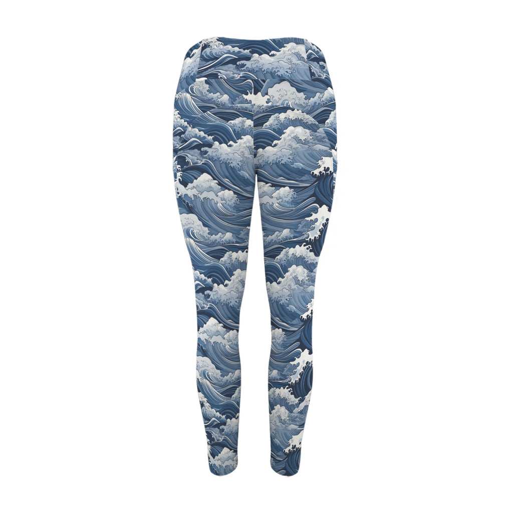 Japanese Waves Women's High Waist Pockets Yoga Leggings Women's High Waist Pockets Yoga Leggings Ocean Printed Offshore