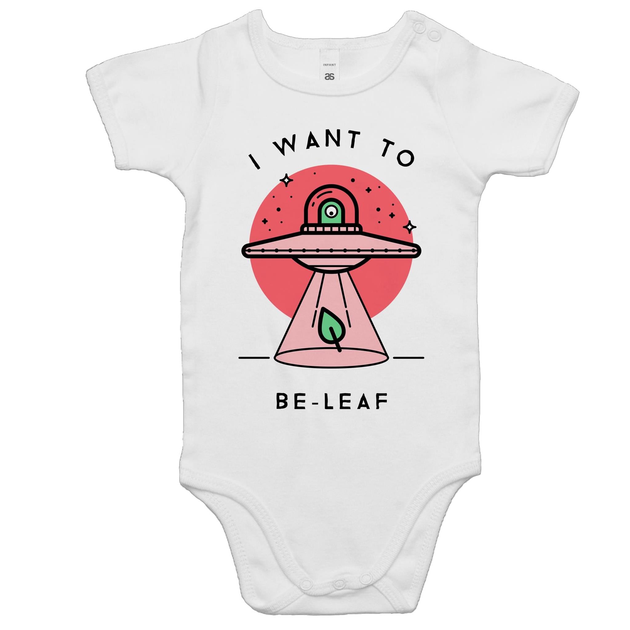 I Want To Be-Leaf, UFO - Baby Bodysuit White Baby Bodysuit Printed In Australia