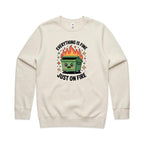 Skip Bin, Dumpster Fire AS Colour Stencil Crew Sweatshirt Unisex Ecru Sweatshirt Printed In Australia