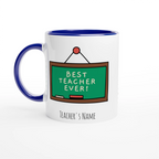 Personalised - Best Teacher Ever, Blackboard - White 11oz Ceramic Mug with Colour Inside Ceramic Blue Personalised 11oz Mug