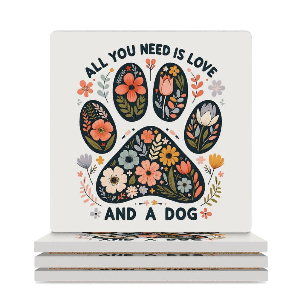 All You Need Is Love And A Dog Ceramic Coasters (Square) white Ceramic Coasters animal Love Printed Offshore