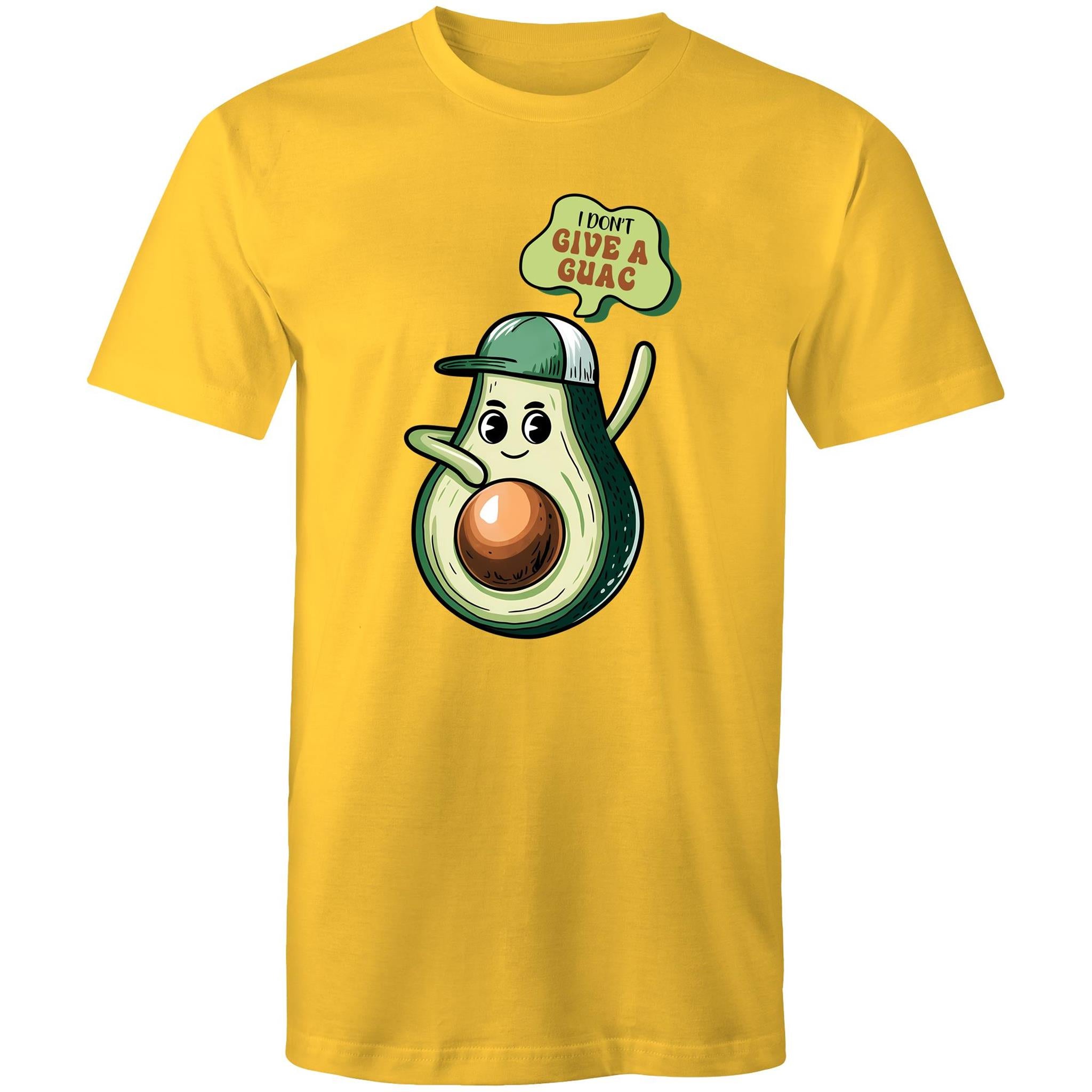 Avocado, I Don't Give A Guac - Mens T-Shirt Yellow Mens T-shirt Food Printed In Australia