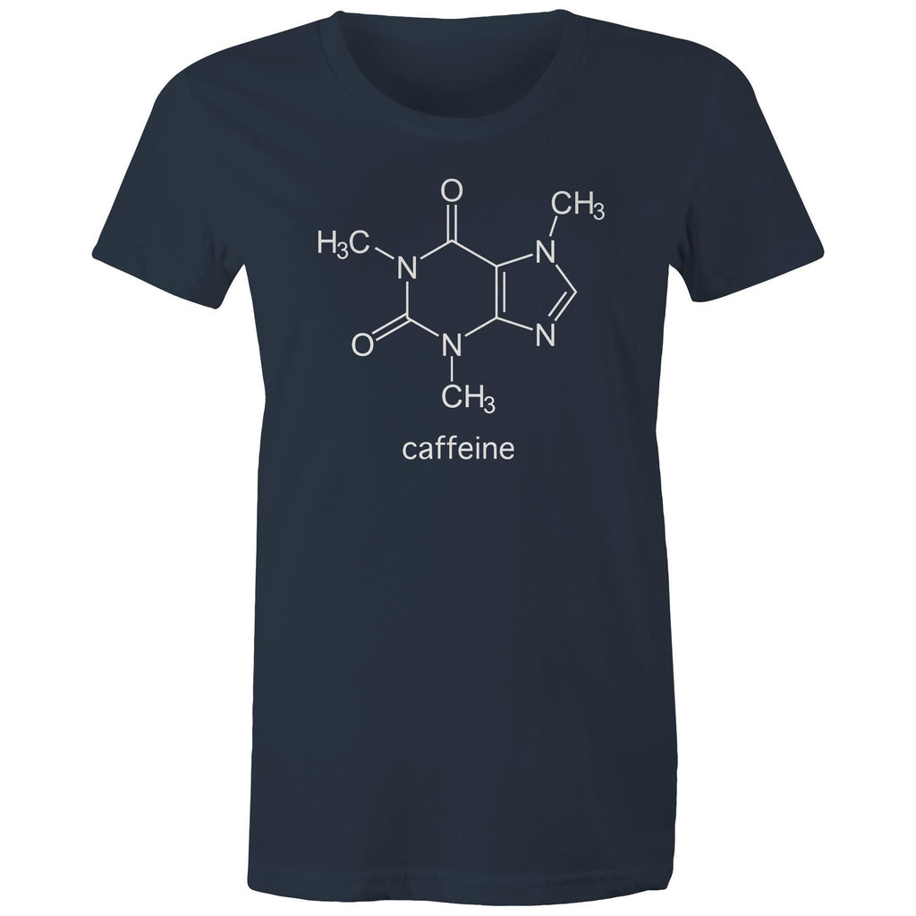 Caffeine Molecule - Womens T-shirt Navy Womens T-shirt Coffee Printed In Australia Science