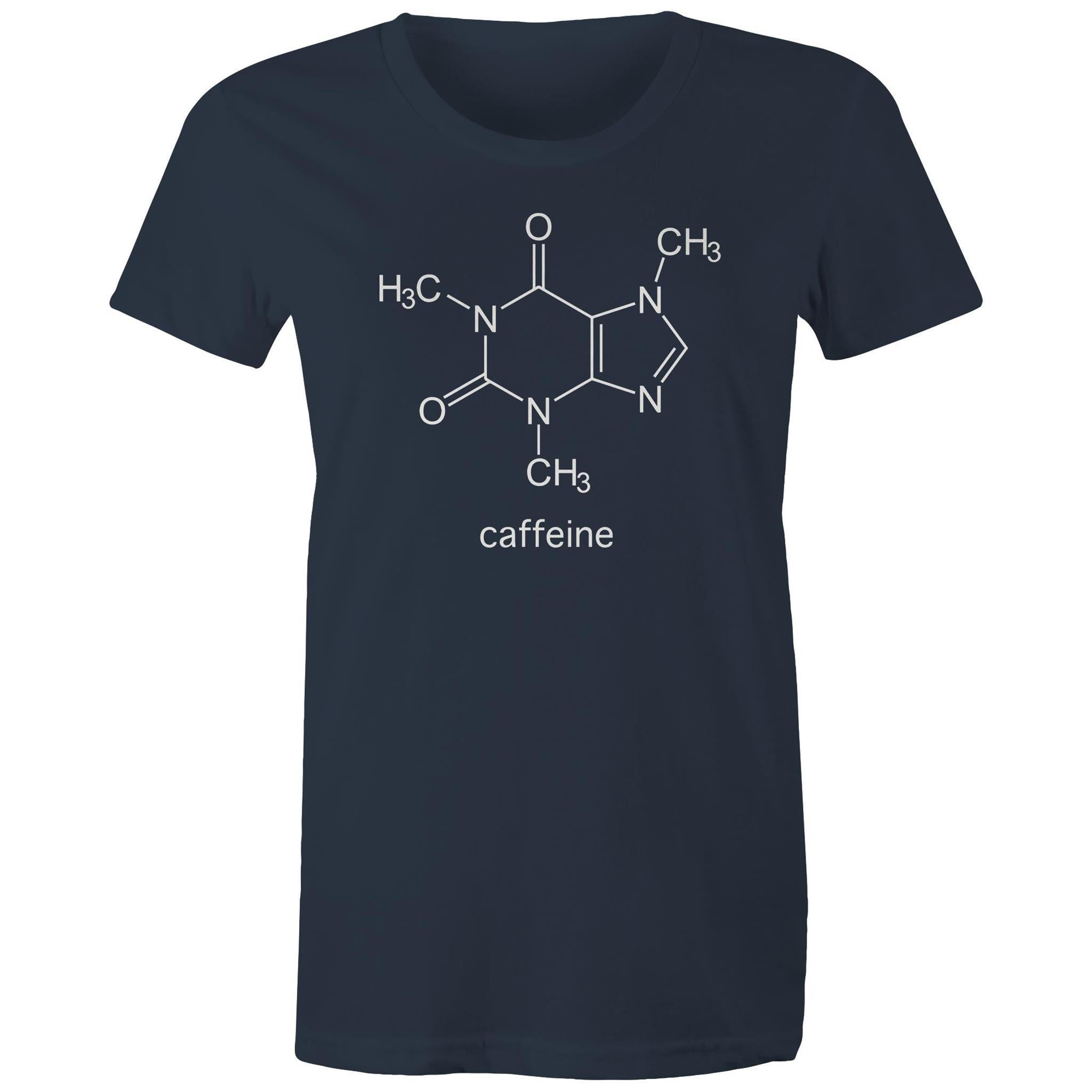 Caffeine Molecule - Womens T-shirt Navy Womens T-shirt Coffee Printed In Australia Science