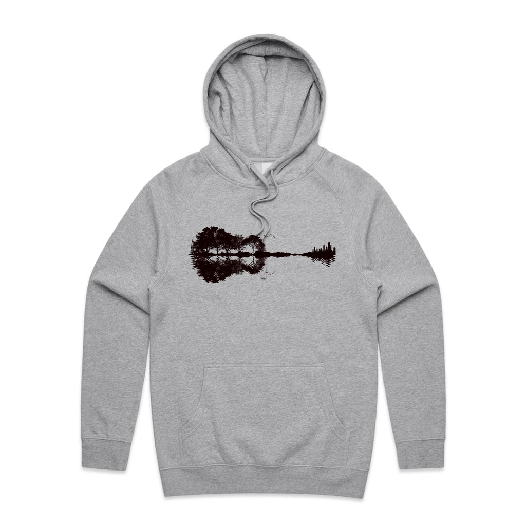 Guitar Reflection - Mens Hoodie Grey Marle Mens Hoodie Music Printed In Australia