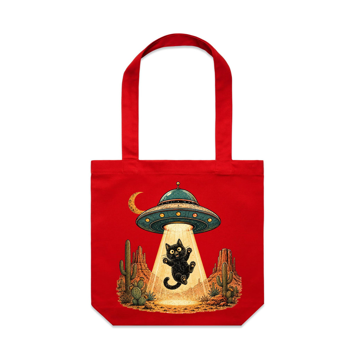 Black Cat Alien UFO Abduction Canvas Tote Bag