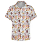 Painted Flowers Women's Collared Pocketless Short Sleeve Shirt